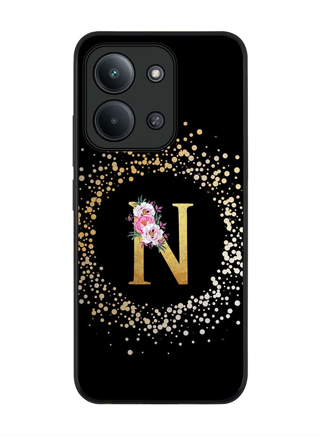 For Xiaomi Redmi 15C 4G Case,Slim fit Camera Protection, Shockproof Thin Phone cover  - Custom Monogram Floral - N ( Black )